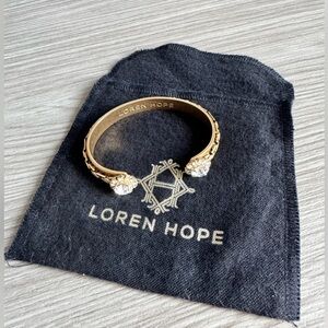 Loren Hope Gold Crystal Open Cuff Bracelet Statement Glam Swarovski Style